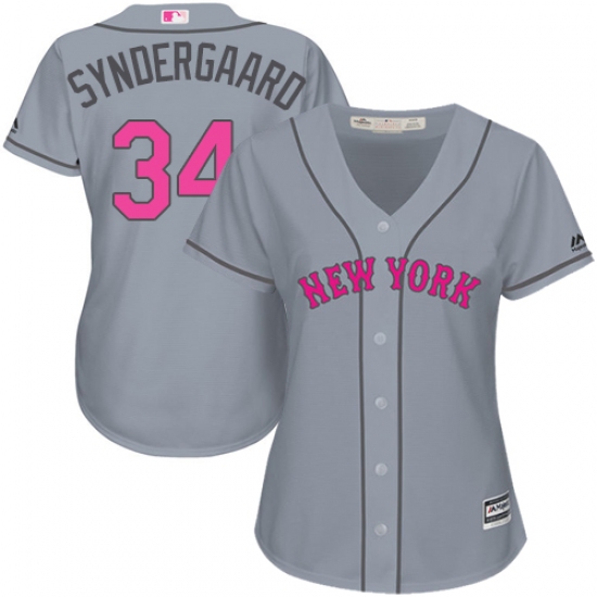 Women's Majestic New York Mets #34 Noah Syndergaard Replica Grey Mother's Day Cool Base MLB Jersey - Ujersey