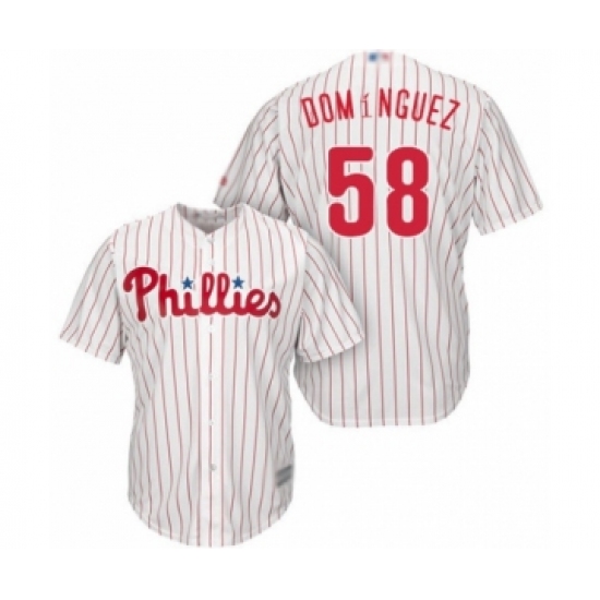 Youth Philadelphia Phillies #58 Seranthony Dominguez Authentic White Red Strip Home Cool Base Baseball Player Jersey - Ujersey