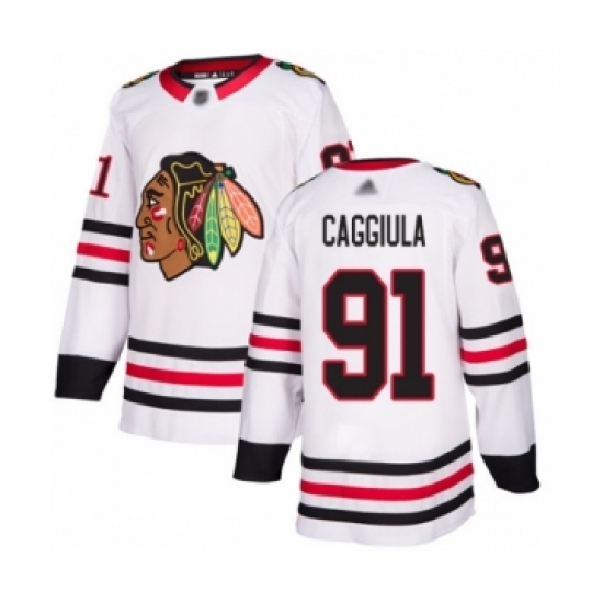 Youth Chicago Blackhawks #91 Drake Caggiula Authentic White Away Hockey Jersey - Ujersey