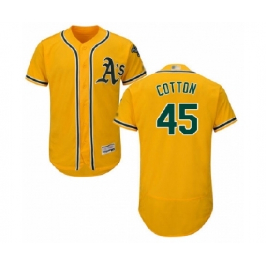 Men's Oakland Athletics #45 Jharel Cotton Gold Alternate Flex Base Authentic Collection Baseball Player Jersey - Ujersey