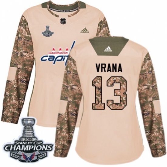 Women's Adidas Washington Capitals #13 Jakub Vrana Authentic Camo Veterans Day Practice 2018 Stanley Cup Final Champions NHL Jersey - Ujersey