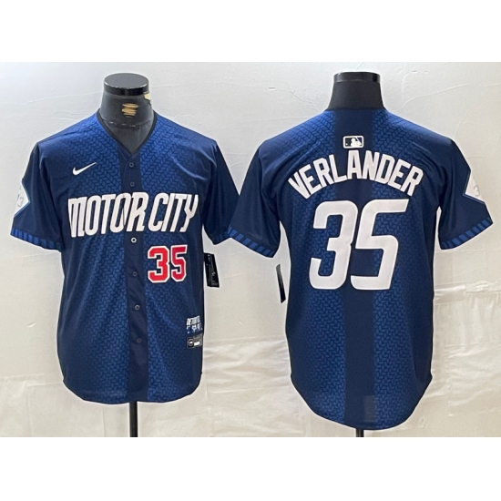 Men's Detroit Tigers #35 Justin Verlander Number Navy 2024 City Connect Cool Base Limited Stitched Jersey - Ujersey