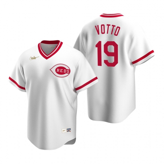 Men's Nike Cincinnati Reds #19 Joey Votto White Cooperstown Collection Home Stitched Baseball Jersey - Ujersey