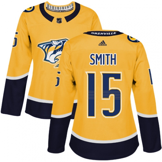 Women's Adidas Nashville Predators #15 Craig Smith Authentic Gold Home NHL Jersey - Ujersey