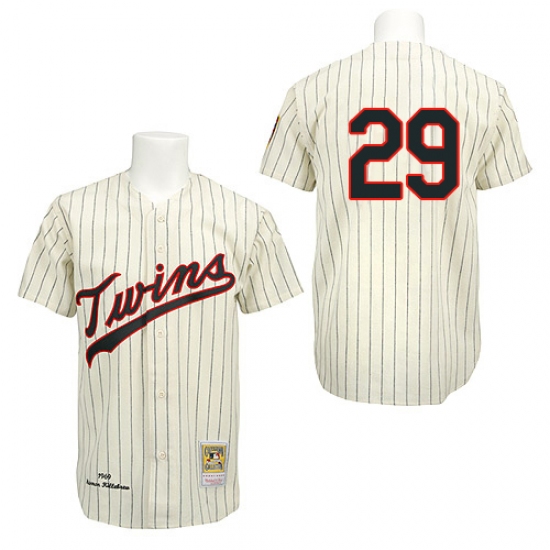 Men's Mitchell and Ness 1969 Minnesota Twins #29 Rod Carew Authentic Cream Throwback MLB Jersey - Ujersey