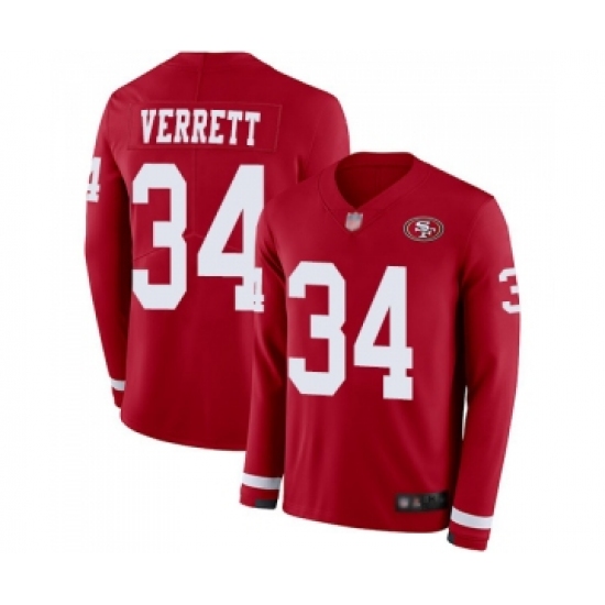 Youth San Francisco 49ers #34 Jason Verrett Limited Red Therma Long Sleeve Football Jersey - Ujersey