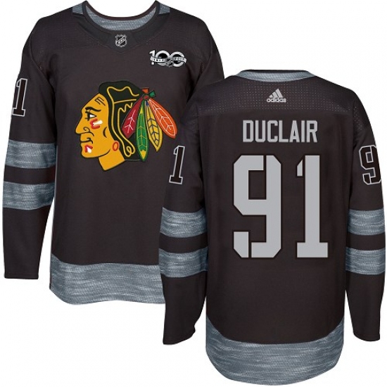 Men's Adidas Chicago Blackhawks #91 Anthony Duclair Authentic Black 1917-2017 100th Anniversary NHL Jersey - Ujersey