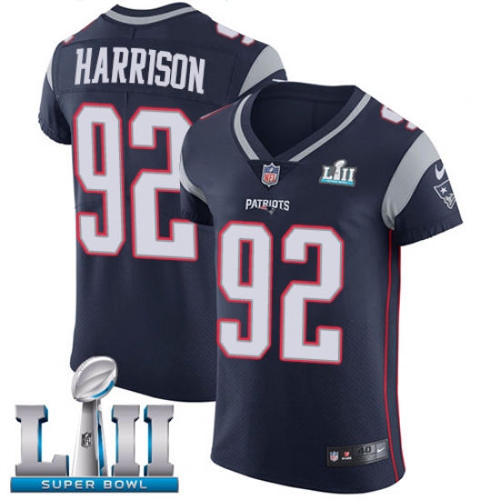 Men's Nike New England Patriots #92 James Harrison Navy Blue Team Color Vapor Untouchable Elite Player Super Bowl LII NFL Jersey - ujerseystore
