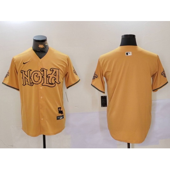 Men's New Orleans Saints Blank Gold Cool Base Stitched Baseball Jersey - Ujersey