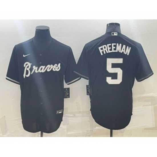 Men's Atlanta Braves #5 Freddie Freeman Black Turn Back The Clock Stitched Cool Base Jersey - Ujersey