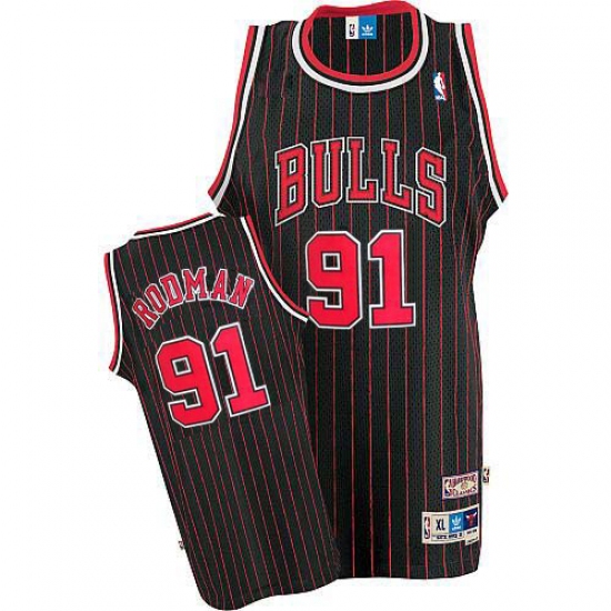 Men's Adidas Chicago Bulls #91 Dennis Rodman Swingman Black/Red Strip Throwback NBA Jersey - Ujersey
