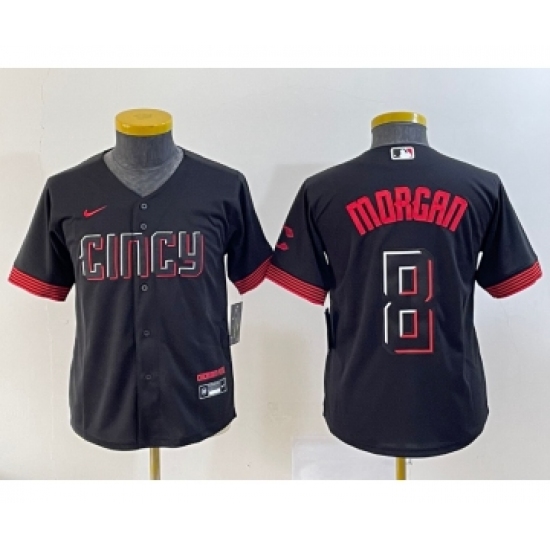Youth Nike Cincinnati Reds #8 Joe Morgan Black 2023 City Connect Cool Base Stitched Jersey 1 - Ujersey