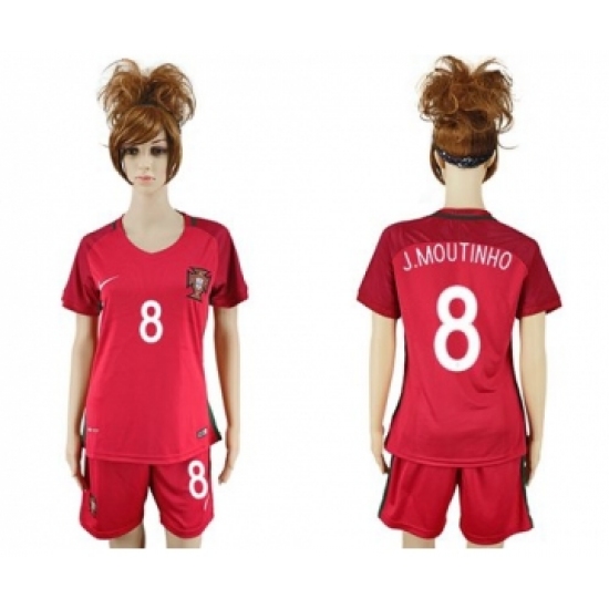 Women's Portugal #8 J.Moutinho Home Soccer Country Jersey