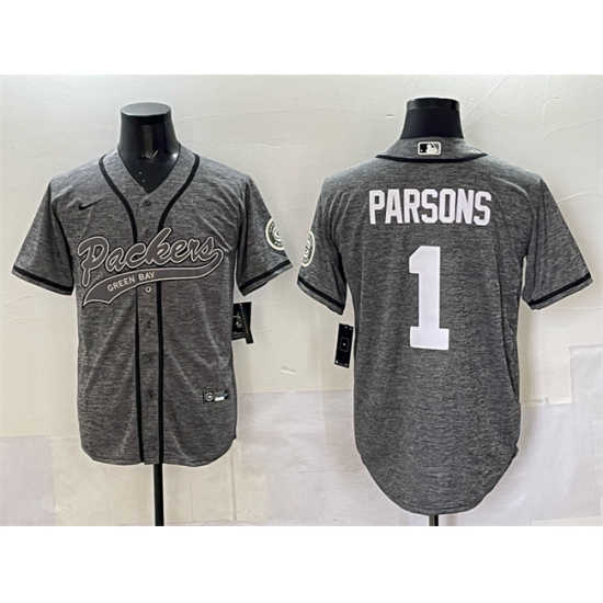 Men's Green Bay Packers #1 Micah Parsons Gray Cool Base Stitched Baseball Jersey - Ujersey