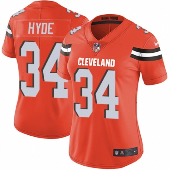 Women's Nike Cleveland Browns #34 Carlos Hyde Orange Alternate Vapor Untouchable Limited Player NFL Jersey - Ujersey
