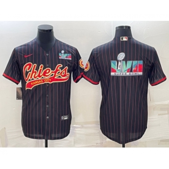 Men's Kansas City Chiefs Black With Super Bowl LVII Big Logo Cool Base Stitched Baseball Jerseys - Ujersey