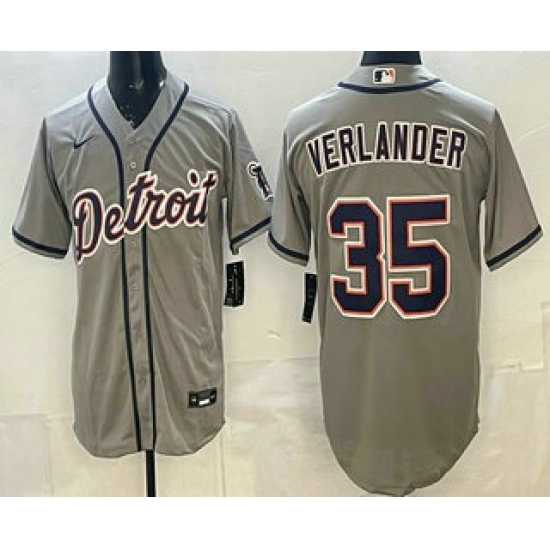 Men's Detroit Tigers #35 Justin Verlander Grey Cool Base Jersey - Ujersey