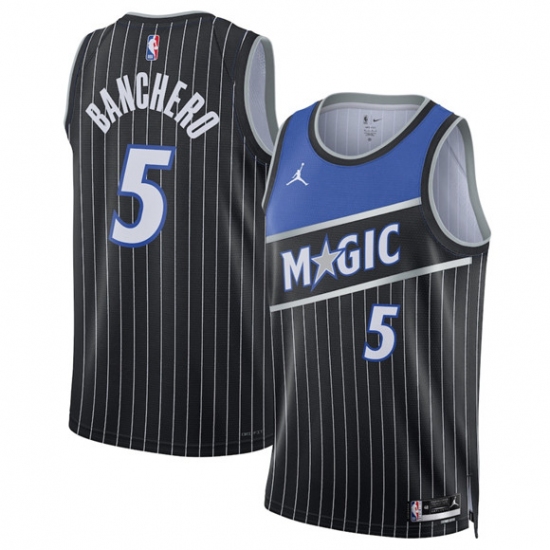 Men's Orlando Magic #5 Paolo Banchero Black 2025 Statement Edition Stitched Basketball Jersey - Ujersey