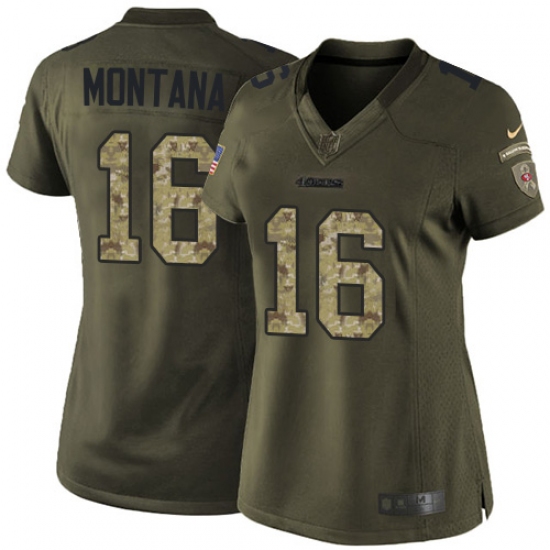 Women's Nike San Francisco 49ers #16 Joe Montana Elite Green Salute to Service NFL Jersey - Ujersey