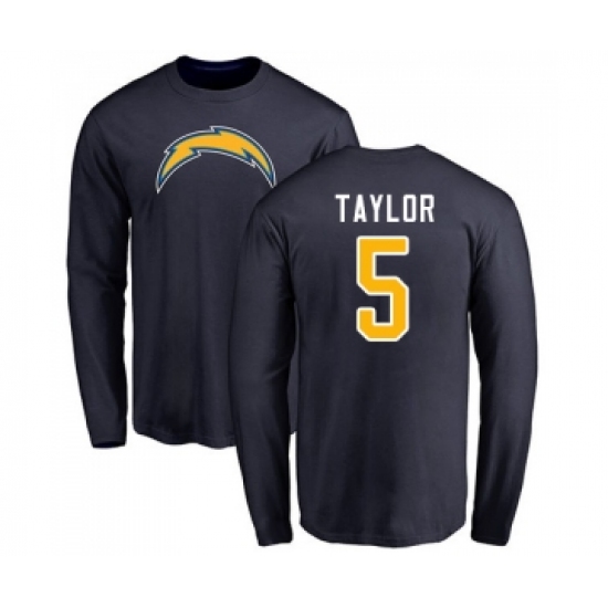 Football Los Angeles Chargers #5 Tyrod Taylor Navy Blue Name & Number Logo Long Sleeve T-Shirt - Ujersey