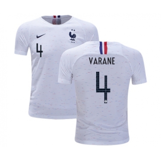 France #4 Varane Away Kid Soccer Country Jersey