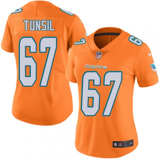 Women's Nike Miami Dolphins #67 Laremy Tunsil Limited Orange Rush Vapor Untouchable NFL Jersey - Ujersey