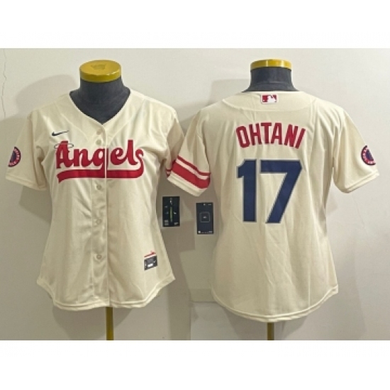 Women's Los Angeles Angels #17 Shohei Ohtani Cream 2022 City Connect Cool Base Stitched Jersey - Ujersey