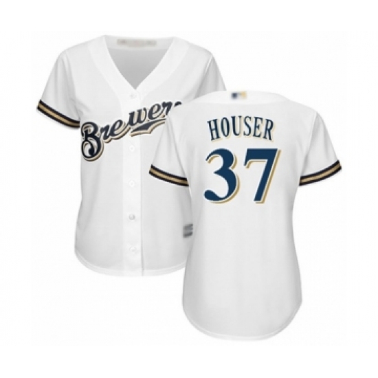Women's Milwaukee Brewers #37 Adrian Houser Authentic White Home Cool Base Baseball Player Jersey - Ujersey