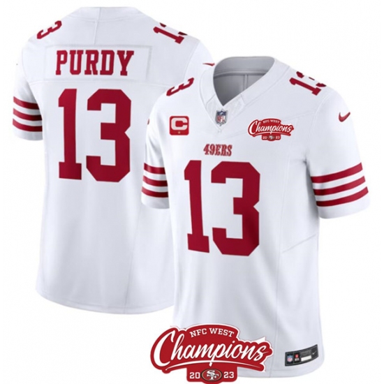 Men's San Francisco 49ers #13 Brock Purdy White 2023 F.U.S.E. With 1-star C And NFC West Champions Football Stitched Jersey - Ujersey