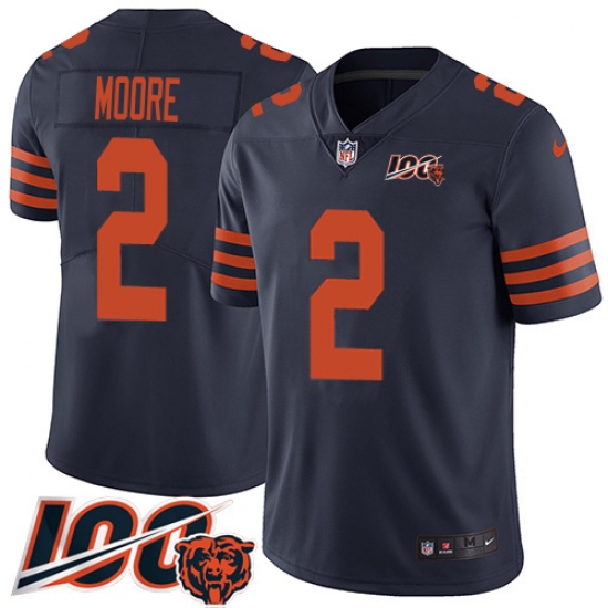 Men's Chicago Bears #2 D.J. Moore Navy Blue Alternate Stitched NFL 100th Season Vapor Limited Jersey - Ujersey