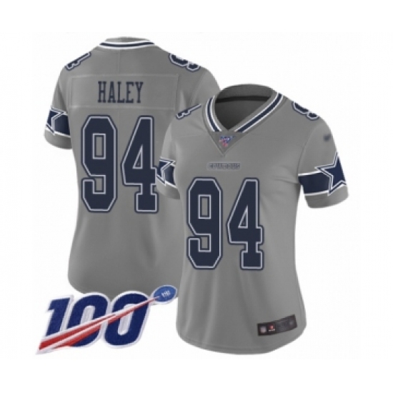 Women's Dallas Cowboys #94 Charles Haley Limited Gray Inverted Legend 100th Season Football Jersey - Ujersey