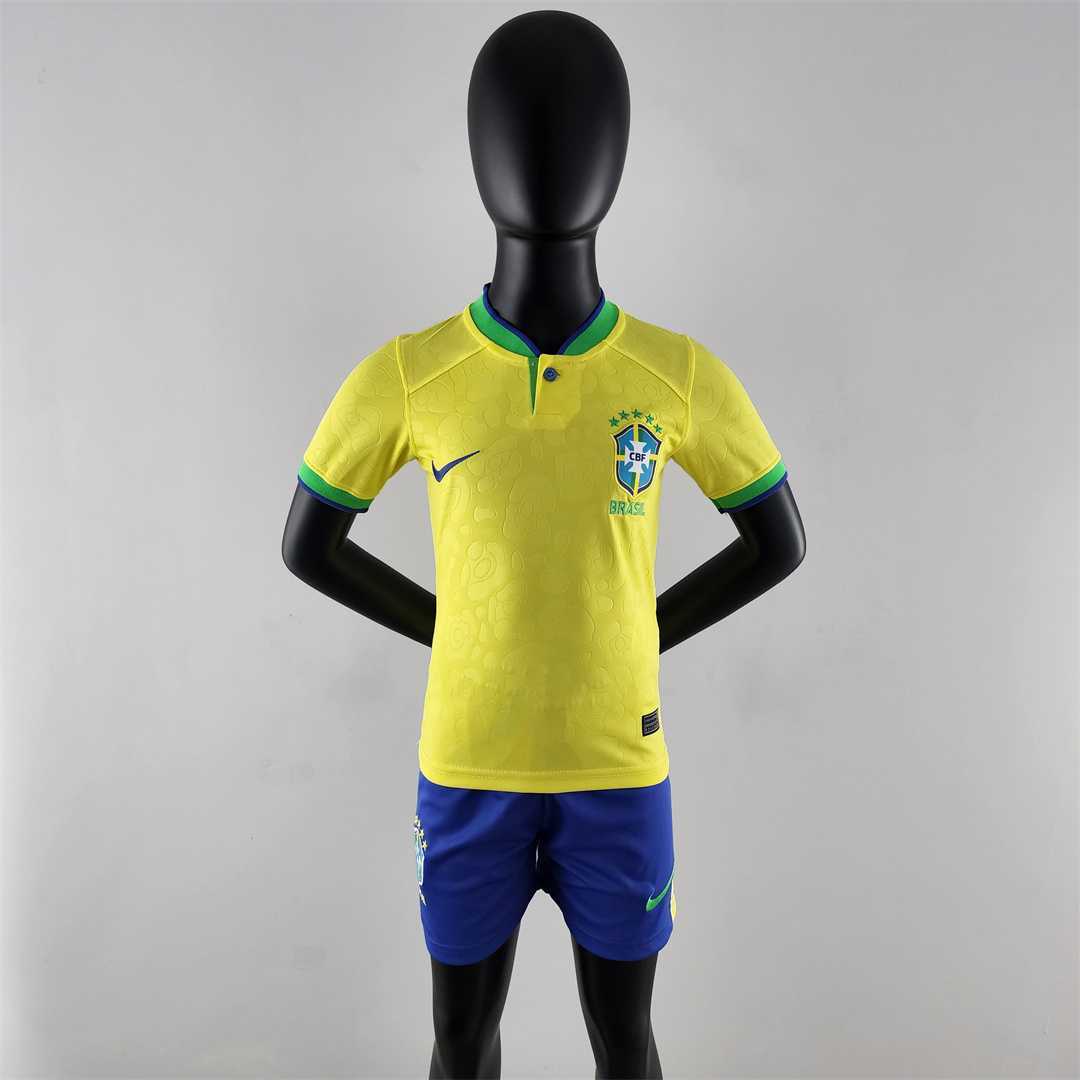 Brazil Retro Jersey Home Uniform Kids Kit Jersey+Shorts 2022 - U-jersey