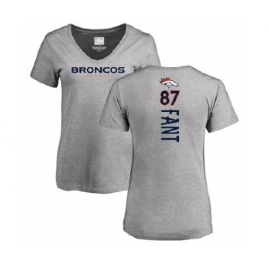 Football Women's Denver Broncos #87 Noah Fant Ash Backer V-Neck T-Shirt - Ujersey