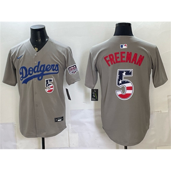 Men's Los Angeles Dodgers #5 Freddie Freeman Gray 250 Fourth of July Road Stitched Baseball Jersey - Ujersey