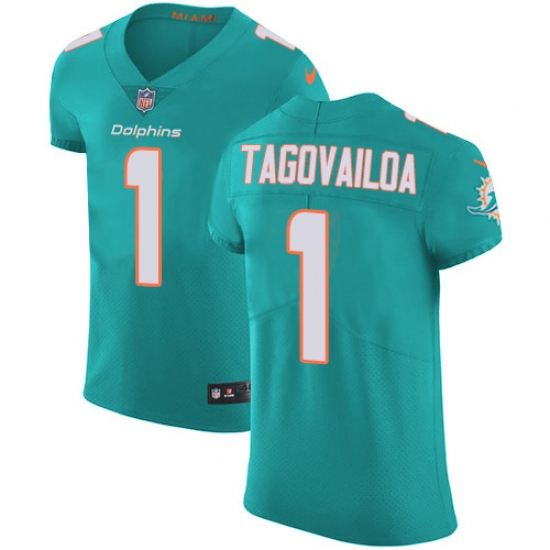 Men's Miami Dolphins #1 Tua Tagovailoa Aqua Green Team Color Stitched Vapor Untouchable Elite Jersey - Ujersey