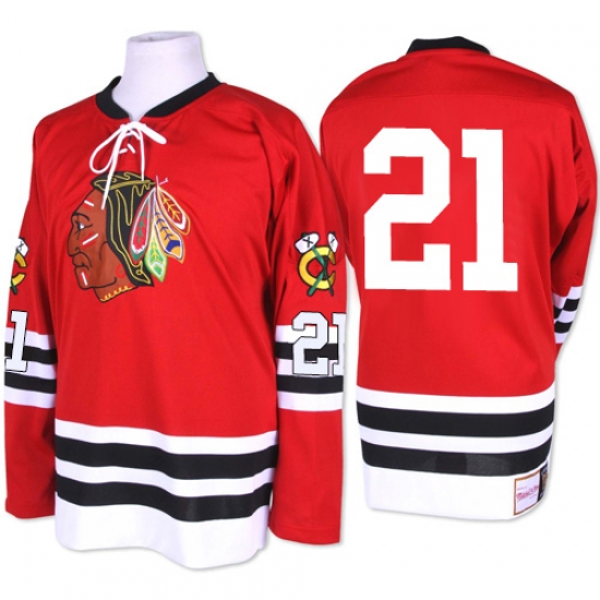 Men's Mitchell and Ness Chicago Blackhawks #21 Stan Mikita Authentic Red 1960-61 Throwback NHL Jersey - Ujersey