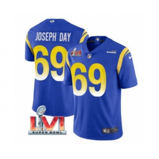 Men's Los Angeles Rams #69 Sebastian Joseph-Day Royal 2022 Super Bowl LVI Vapor Limited Stitched Jersey - Ujersey