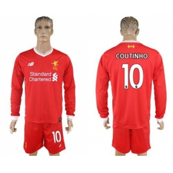 Liverpool #10 Coutinho Home Long Sleeves Soccer Club Jersey