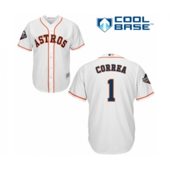 Youth Houston Astros #1 Carlos Correa Authentic White Home Cool Base 2019 World Series Bound Baseball Jersey - Ujersey