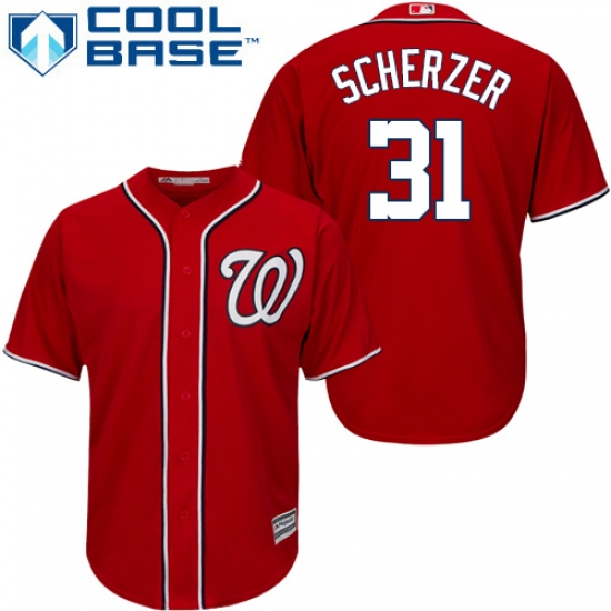 Youth Majestic Washington Nationals #31 Max Scherzer Authentic Red Alternate 1 Cool Base MLB Jersey - Ujersey
