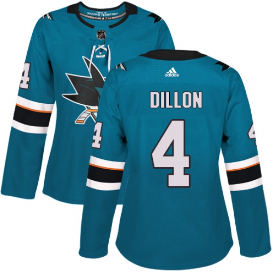 Women's Adidas San Jose Sharks #4 Brenden Dillon Authentic Teal Green Home NHL Jersey - Ujersey