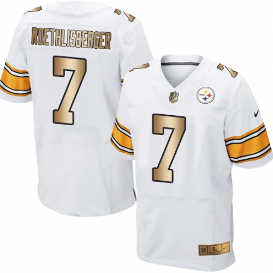 Men's Nike Pittsburgh Steelers #7 Ben Roethlisberger Elite White/Gold NFL Jersey - Ujersey