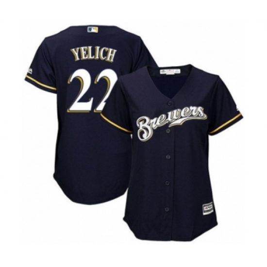 Women's Milwaukee Brewers #22 Christian Yelich Authentic Navy Blue Alternate Cool Base Baseball Player Jersey - Ujersey