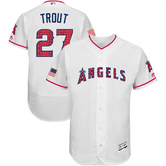 Men's Majestic Los Angeles Angels of Anaheim #27 Mike Trout White Stars & Stripes Authentic Collection Flex Base MLB Jersey
