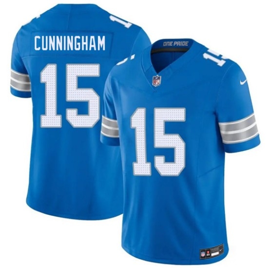 Men's Detroit Lions #15 Malik Cunningham Blue 2026 F.U.S.E. Vapor Limited Football Stitched Game Jersey - Ujersey