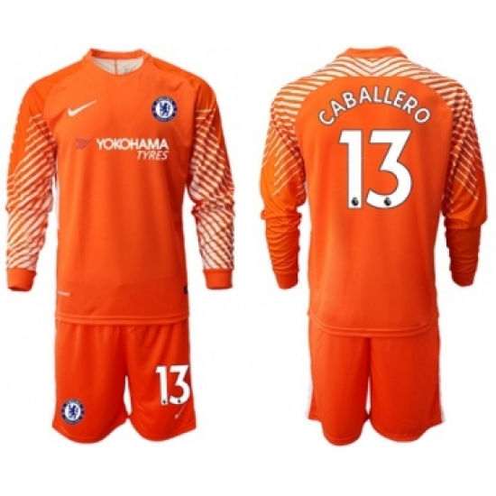 Chelsea #13 Caballero Orange Goalkeeper Long Sleeves Soccer Club Jersey