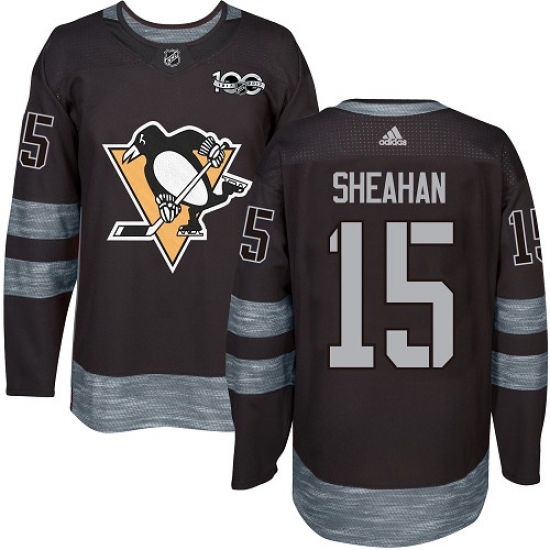 Men's Adidas Pittsburgh Penguins #15 Riley Sheahan Authentic Black 1917-2017 100th Anniversary NHL Jersey - Ujersey