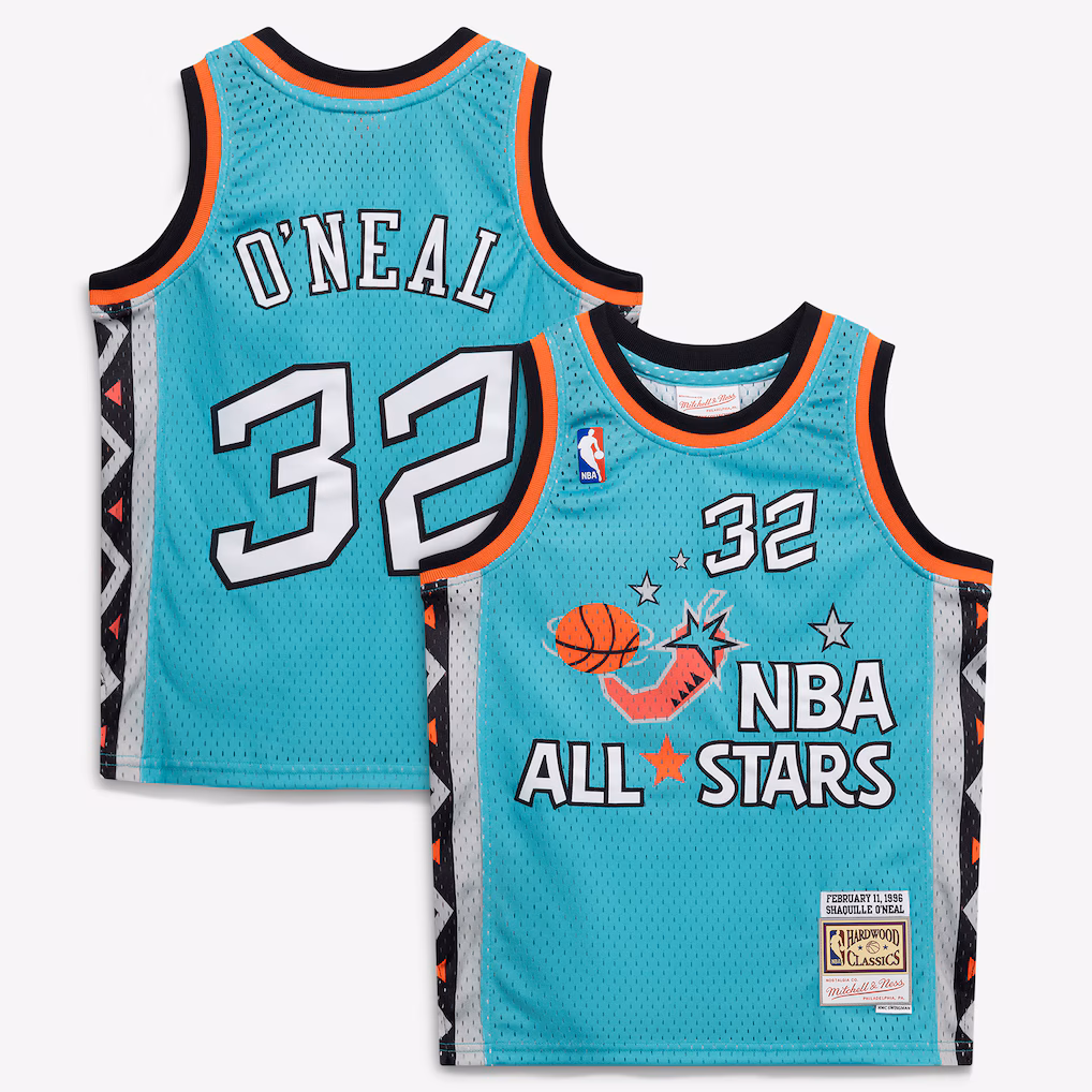 Youth 1996 NBA All-Star Game Shaquille O'Neal Mitchell & Ness Teal Hardwood Classics Swingman Jersey - Vujersey Los Angeles Rams