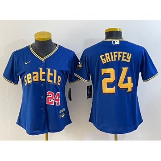 Women's Seattle Mariners #24 Ken Griffey Number Blue 2023 City Connect Cool Base Stitched Jersey - Ujersey