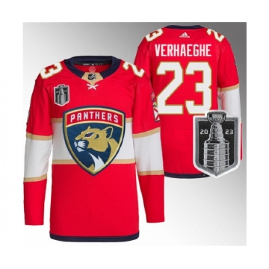 Men's Florida Panthers #23 Carter Verhaeghe Red 2023 Stanley Cup Final Stitched Jersey - Ujersey